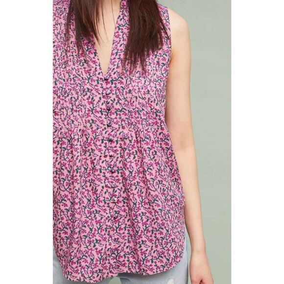 Mauve Anthropologie Women's Blouse‎ Size M Sleeveless Button Up Petunia Pintuck - Picture 3 of 9